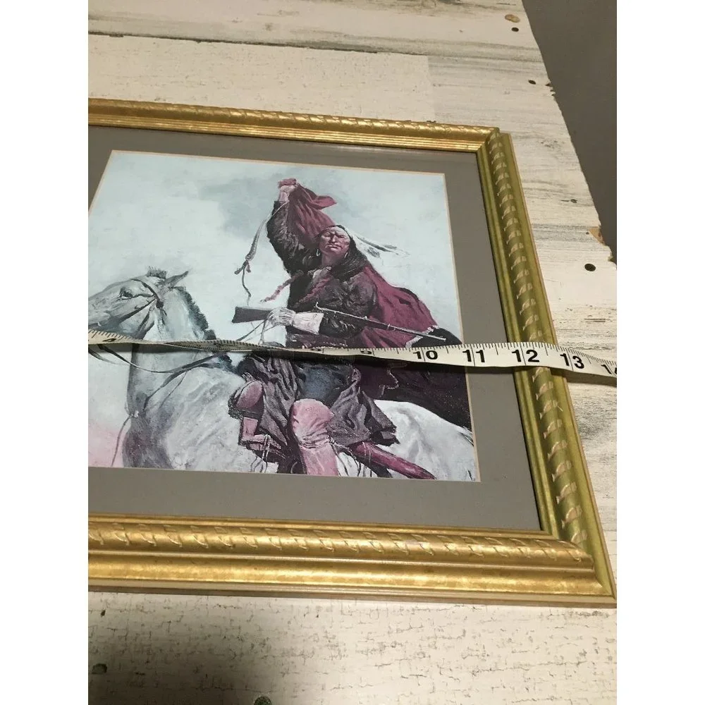 Indian riding horse picture matted gold framed